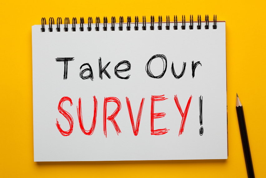 image that reads "take our survey".